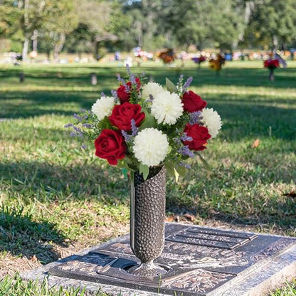 Cemetery Flowers Artificial Bouquet Red Rose Chrysanthemum 12in - color: Red Rose