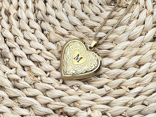 GOKING Love Heart Memory Locket Necklace Holds Pictures for Women - color: Letter M