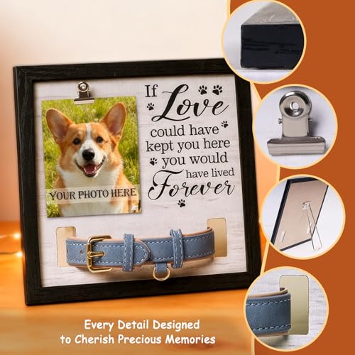 Dog Memorial Gifts for Loss, 9x9 Wooden Pet Loss Sympathy Frame with Collar Holder, Dog & Cat Remembrance Bereavement Gift, Rainbow Bridge Sympathy Gift（Forever in Our Hearts 1.0