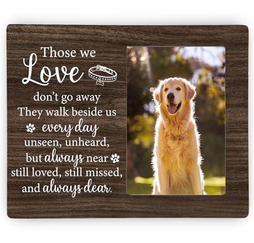 Pet Dog Memorial Picture Frame, Those We Love Don't Go Away Wooden Photo Frame Gifts for Loss of Dog, 4x6 inch Photo - style: Those We Love Don't Go Away