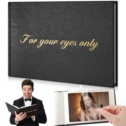 AmazingSpark Boudoir Photo Album for Your Eyes Only Black Leather Self Adhesive with 4x6 Inch, 5x7 Inch Photo Book Gift for Him Husband Boyfriend Groom Wedding Bridal Shower Wedding Anniversary(8x5") - size: 8x5"