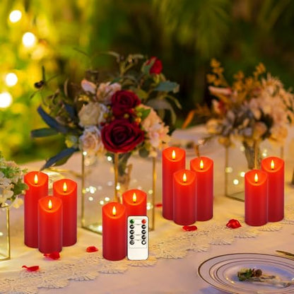 fclayvts 24 Pack Red LED Candles with Remote & Timer - Flameless Pillar Candles with 3D Flickering Flame, Battery Operated for Christmas Tree, Table Centerpieces, Party Decor - size: 24-Pack-Red