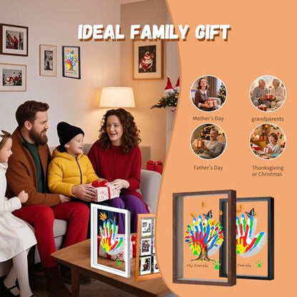 Family Handprint & Hand Casting Kit – DIY Craft Keepsake with Wooden Frame, Non-Toxic Paints, Baby Footprin Kit – Perfect Gifts for Grandparents, New Parents & Families (White, 4 Transparent Sheets) - color: White Frame, size: 4 Pages Acrylic Boards