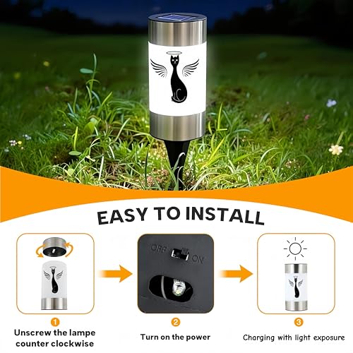 Solar Cat Memorial Garden Light, Outdoor Pet Remembrance Keepsake with Angel Silhouette, Automatic Dusk to Dawn LED Yard Stake (cat) - color: Cat