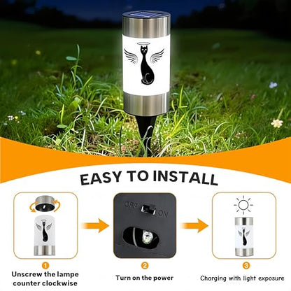 Solar Cat Memorial Garden Light, Outdoor Pet Remembrance Keepsake with Angel Silhouette, Automatic Dusk to Dawn LED Yard Stake (cat) - color: Cat