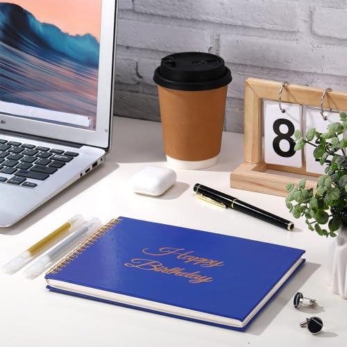 Mooliwe Birthday Guestbook with Pens Stickers Blue Spiral Hardbound Book 8.3 x 6.5 Inch Hardcover Hardbound Signature Guest Book for Photobooth Photo Strips Scrapbook Party Supplies (Blue Birthday) - color: Blue