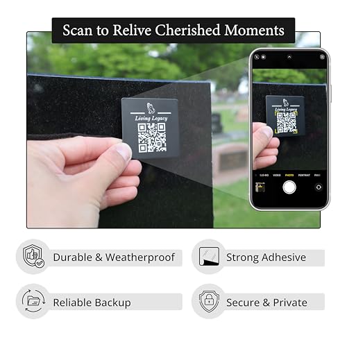 Living Legacy 2-Inch QR Code Memorial Plaque for Headstones and Gravestones - style: Serenity