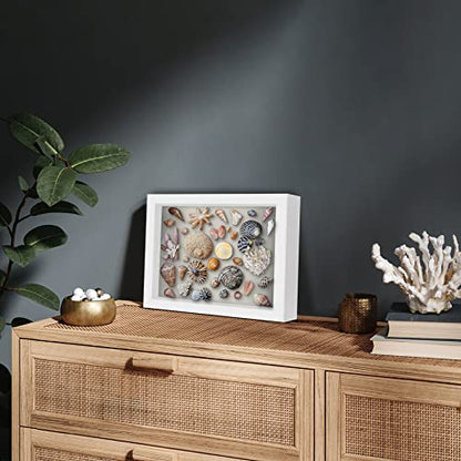 Americanflat 8.5x11 Shadow Box Frame with Shatter-Resistant Glass - Silhouette Collection - Large Shadow Box Display Case for Tabletop and Wall Display - White with Soft Felt Back | Shatter-resistant glass, 1.5 inch interior depth, hangs vertical or horiz