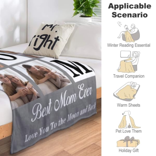 Artsadd Custom Photo Blanket with Text - Personalized Picture Throw Blankets for Mom, Wife, Grandma, Women - Mother's Day, Valentine's Day Gifts - color: 1-mom-01