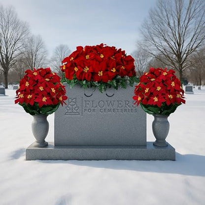 Sympathy Silks Artificial Cemetery Flowers - Gravesite Memorial Arrangment - Red Poinsettia (1) Saddle (2) Bouquets - color: Red, size: (1) Saddle (2) Bouquets