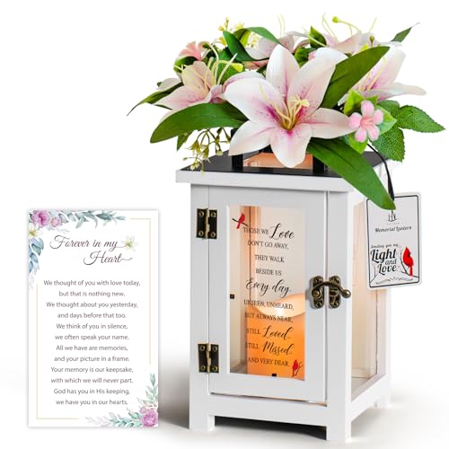 Memorial Lantern with Sympathy Lily Flowers Sympathy Bereavement Gift Idea for Loss of Loved One Memorial Gift for Loss of Mother Father Brother Sister Husband - color: Lily-those We Love