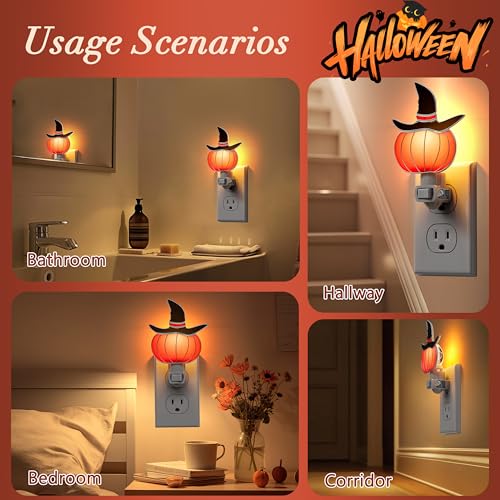 Stained Glass Witch Hat Night Lights Plut in Wall Halloween Decor - color: Witch Hat