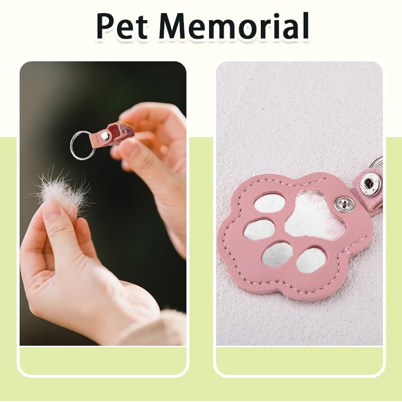 yaozeio Pet Hair Fur Keychain Keepsake for Dog Cat PU Leather Paw Print Bag Key Charm Accessory for Best Friend Pets Loss Sympathy Memorial Gifts for Pets Lover Owner Pink Pet Hair Locket Holder