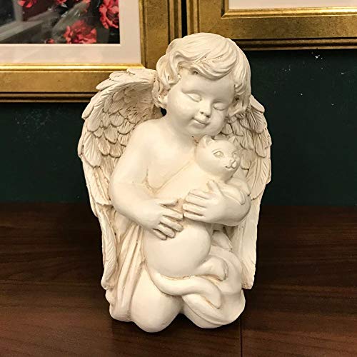 KiaoTime Wings Angel Holding a Cat Statue Faithful Angel Memory Memorial Cat Pet Figurine Garden Statue Indoor Outdoor Home Garden Guardian Rememberance Cat Figurine, 7 inch