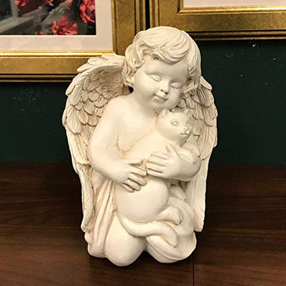 KiaoTime Wings Angel Holding a Cat Statue Faithful Angel Memory Memorial Cat Pet Figurine Garden Statue Indoor Outdoor Home Garden Guardian Rememberance Cat Figurine, 7 inch