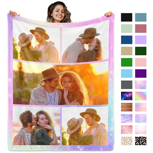 Custom Blanket with Picture Text, Personalized 5 Photo Blanket, HD Printing Customized Flannel Throw Blanket Gifts for Mom Dad Couple Girlfriend Boyfriend Wife Husband Christmas - color: 5-photo