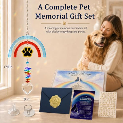 Rainbow Bridge Pet Memorial Gift for Loss of Dog, Paw Print Suncatcher
