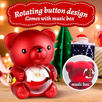 La Vie en Rose Music Box, Red Teddy Bear with Preserved Rose