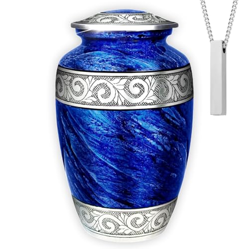 AmericUrn Set of 2 Eternal Blue Cremation Urn for Human Ashes – Adult Male & Female 1 Large Urn with 1 Memorial Necklace - color: Eternal Blue Single Urn Set