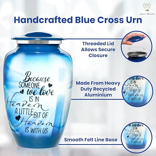 Urns for Human Ashes Adult, Large Cremation Urn for Men & Women, Handcrafted Metal Urn with Secure Lid for Funeral & Burial (Blue Cross - 220 Cubic Inches) - color: Blue Cross