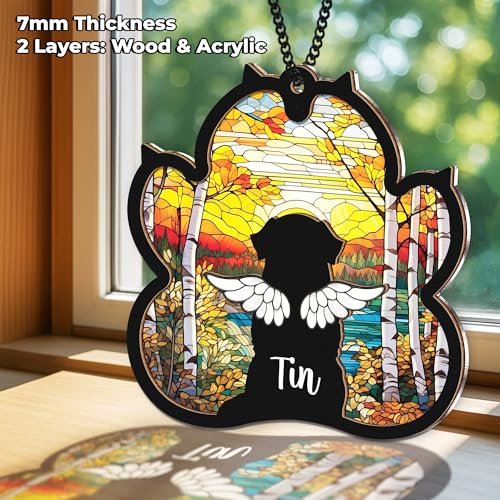 Personalized Dog Memorial Gifts, Paw Suncatcher Remembrance Gift, Engraved Pet Memorial Ornament, Pet Sympathy Keychain, Loss of Animal Sympathy Card, Rainbow Bridge Dog Loss Gift Hanging - color: 01. Custom #1