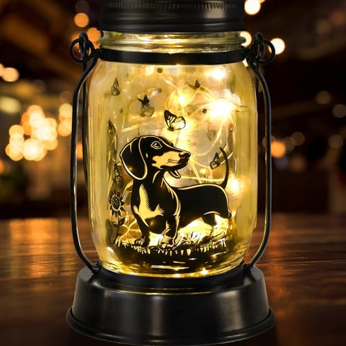 kyoryuger Dachshund Gifts for Women/Men Dachshund Solar Lanterns Mom Birthday Wiener Dog Lovers Lantern Pet Loss Sausage Dog Memorial Lights Solar Garden Decor Yard, Patio,Backyard,Porch Torches Light - color: Dachshund-02