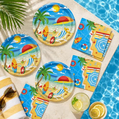 40 Pcs Beach Plates and Napkins, Large 9 Inch Tropical Hawaii Plates - color: Beach