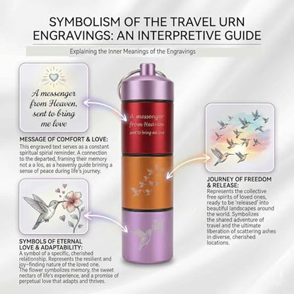 3-Tier Scattering Urn, Stackable Travel Urn TSA Approved, Aluminum Alloy | Hummingbird carving pattern, Thread Sealing, Metal Hanging Loop, for Sharing Ashes, Travel Memorials, and Scattering - color: 3 Layer