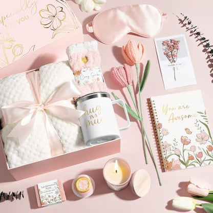 Birthday Gifts for Women Self Care Package Get Well Gift Baskets for Women | Get Well Soon Thinking of You Spa Sympathy Gift Basket, Christmas Inspirational Gift Set for Women Mom Her Friend Wife Sister - color: Pink