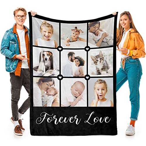 Printwoo Custom Blanket with Photos, Personalized Photo Blankets Using My Own Photos, Customized Blankets with Pictures, Personalized Gifts for Women Men Baby Child - color: 9 Photos
