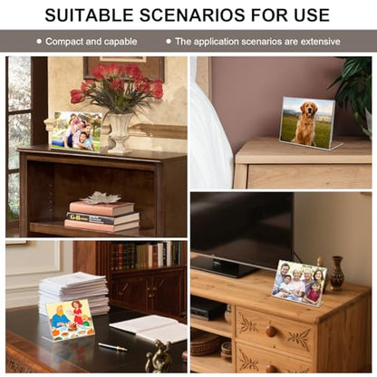 6 Pack 7"x 5" Clear Acrylic Self Standing Picture Frames，Photo Frame Stand Perfect for Showcasing Memories Tabletop Display for Home or Office Décor，Horizontal