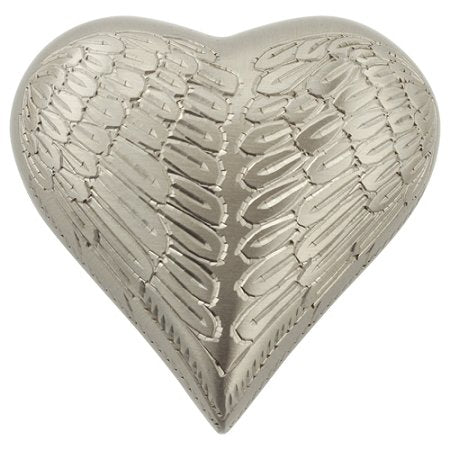 Angel Wings Pewter Keepsake Cremation Urn for Ashes, Brass, Silver Heart Shaped Urn, Keepsake Sized Cremation Urn, 3 Inches Wide - color: Angel Wings - Pewter