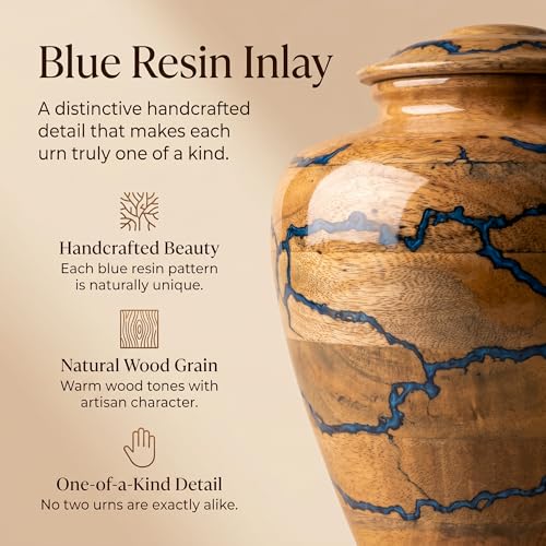 Handcrafted Decoarative Wooden Urns for Human Ashes Adult Male Female, Wooden Urn Box for Pets, Memorial Urn, Funeral Cremation Urn Jar Wooden - (Large 200 cu/in) - size: Large