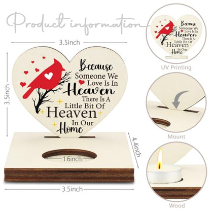 Cardinal Memorial Candle Holder, Little Bit of Heaven in Our Home Sympathy Gift, Christmas Thank You Sister Dad Mom Gifts, Shaped Remembrance for Loss of Loved One, Candlestick Holders-LATZ03 - color: Wood Love is in Heaver