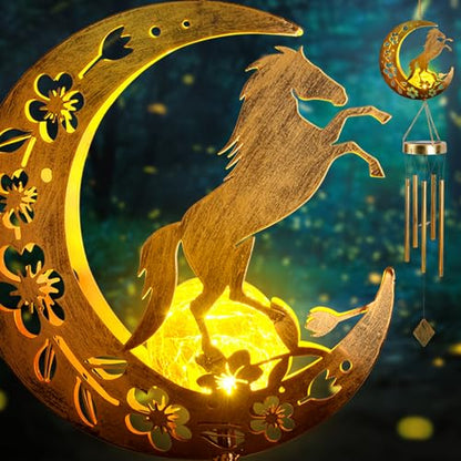 Solar Horse Wind Chimes - Unique Moon Hummingbird Design, for Mothers, Grandmothers, Sisters, Friends and Girls on Birthdays, Christmas, Thanksgiving and Mother's Day - color: Horse