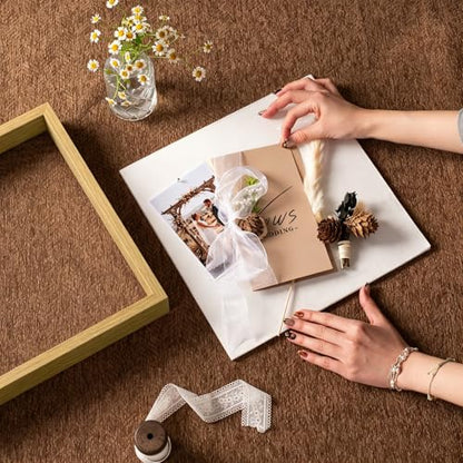 12x12 Shadow Box Frame with Ultra-Clear Glass & Soft Linen Back | With Push Pins and Stand, Deep 1.5" Brown Shadow Box Display Case – Display on Tabletop or Wall for Photo, Wedding, Keepsake - color: Brown+high Definition Panel + Shatter-proof Packaging,