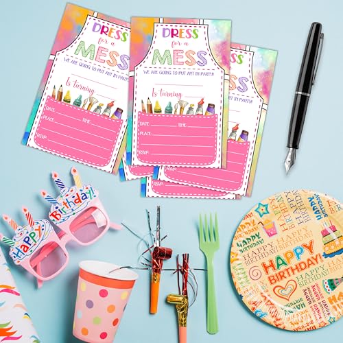Invitations for Girls Boys - Art Painting Bday Invites with Envelopes(25-Count) - Paint Craft Fill-in Invite Cards for Party Supplies Favors Decorations - F18 - style: Dress for a Mess