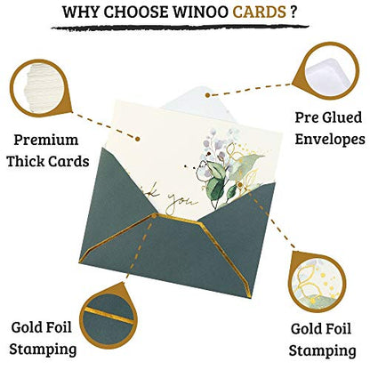 Winoo Design Heavy Duty Thank You Cards with Envelopes - 36 PK - Gold Thank You Notes 4x6 Inches Baby Shower Wedding Cards Small Business Graduation Funeral Bridal Shower (Assortment) - style: Assortment
