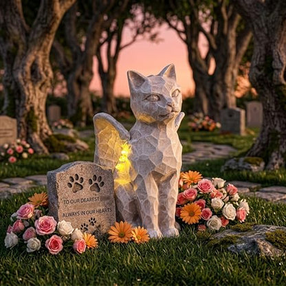 Solar Angel Cat with LED Lights, Cat Memorial Statue for Outdoor - color: Cat With Wings