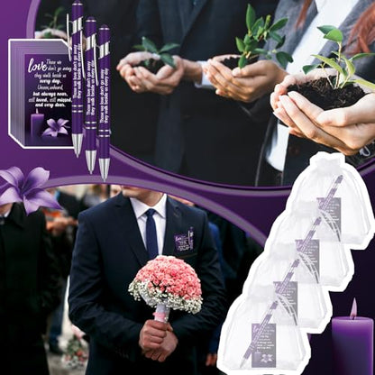 Yeaqee 150pcs/50set Funeral Favor Pen Poem Card for Guests, Purple, Candle - color: Purple, style: Candle