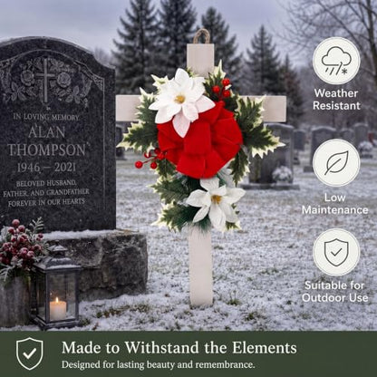 Sintuff Xmas Cross Grave Decorations for Cemetery, Christmas Wooden Cross