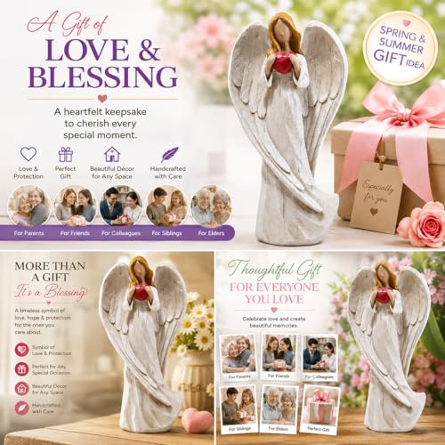Hodao 8.75inch Resin Praying Angel Sculpture Figurine, with Hear | Exquisitely Carved, Hand-Painted Characters, For Gifts Home Decoration, Praying Commemorating Angel Statue - style: with heart