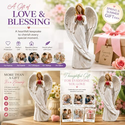 Hodao 8.75inch Resin Praying Angel Sculpture Figurine, with Hear | Exquisitely Carved, Hand-Painted Characters, For Gifts Home Decoration, Praying Commemorating Angel Statue - style: with heart