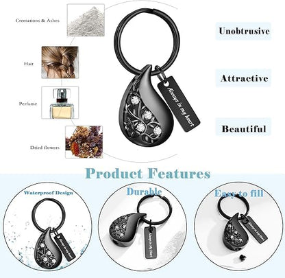 Hearbeingt Teardrop Urn Keychain for Ashes Tree of Life Cremation Jewelry - color: A-customize Back