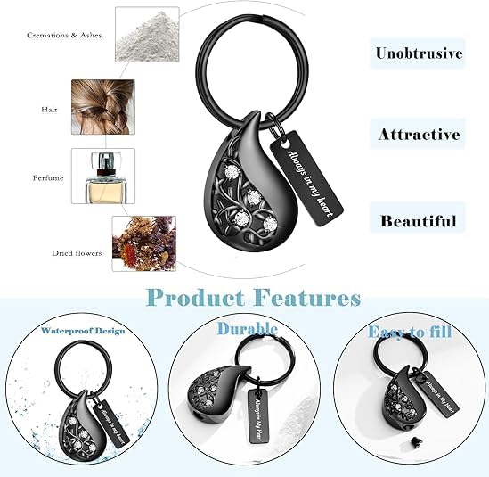 Hearbeingt Teardrop Urn Keychain for Ashes Tree of Life Cremation Jewelry - color: A-customize Back