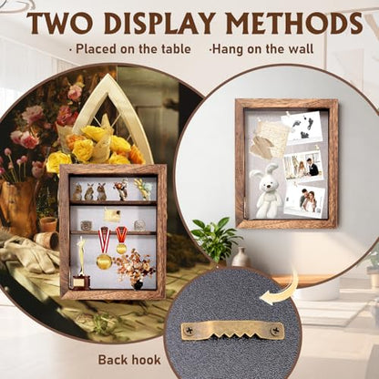 Shadow Box 14x11 Brown Picture Frames Display Cases with LED Light,Memory Keepsakes Boxes with 4 Removable Trinket Shelf,for Anniversary Wedding Baby Graduates Memorial Collect Deep Brown - color: Brown