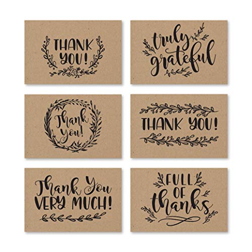 24 Bulk Thank You Cards with Envelopes Blank Cute Thank You Cards | Kraft Black 6 x 4 Appreciation Card for Weddings, Valentines, Anniversary, Small Business, Party Guests, Engagement & Funeral - color: Kraft Black 24 pcs