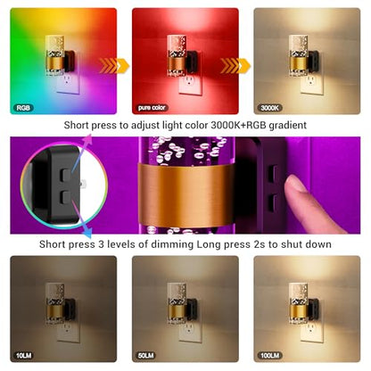 JandCase Night Lights Plug into Wall 2 Pack Color Changing Night Light Kids - color: Gold-RGB, size: 2 Pack