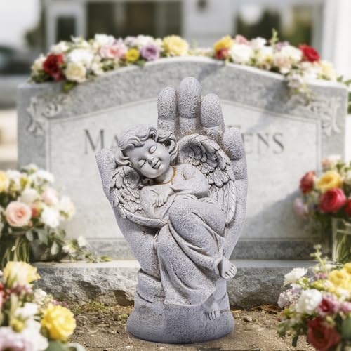 basen Guardian Angel Statue in Hand, Memorial Angel Garden Statue for Outdoor Yard Lawn Patio, Resin Angel Figurine Decoration for Grave Cemetery Remembrance, Sympathy Gift Decor - color: Angel Statues-style 9
