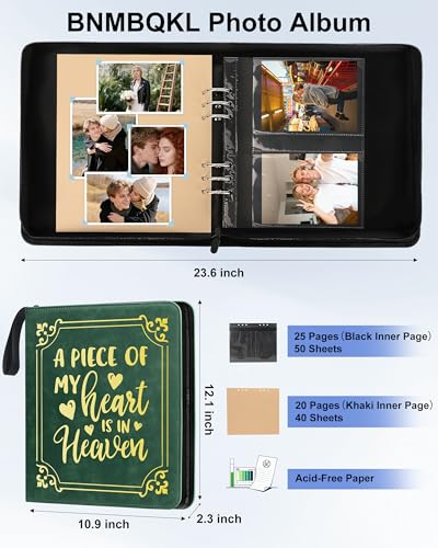 Memorial Photo Album 4x6 100 Photos, Leather Memory DIY Scrapbook with 25 Sheets and 20 Blank Kraft Sheets, Sympathy and Bereavement Gift for Loss of Loved One Condolences Gifts - color: Green